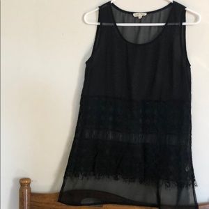 sheer black tank with fringe detail